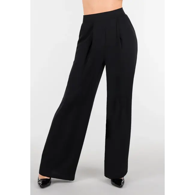 Petite High Waist Schwarze Hose in Leinenoptik mit Bund