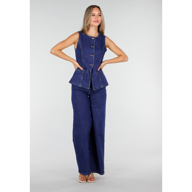Hoch taillierte Jeans mit weitem Bein in Blau