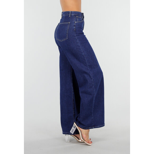 Hoch taillierte Jeans mit weitem Bein in Blau