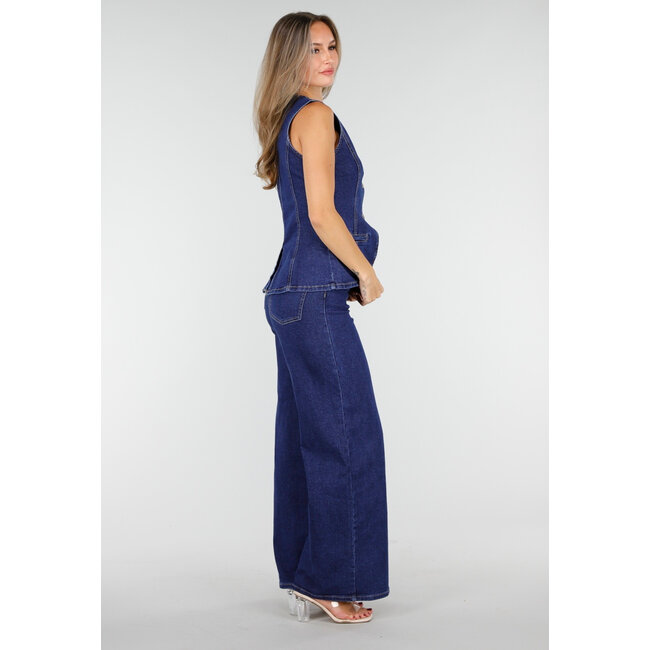 Hoch taillierte Jeans mit weitem Bein in Blau