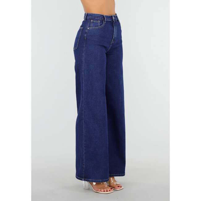 Hoch taillierte Jeans mit weitem Bein in Blau
