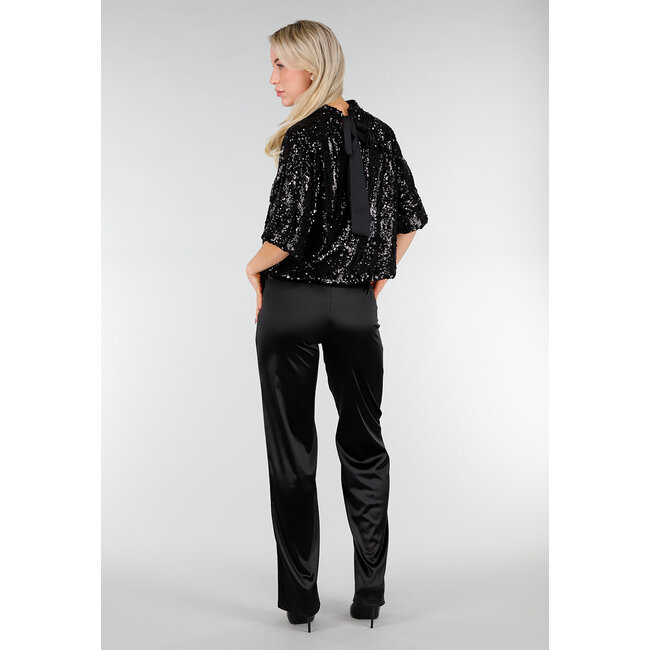 Schwarzes Pailletten-Oberteil mit kurzen Ärmeln