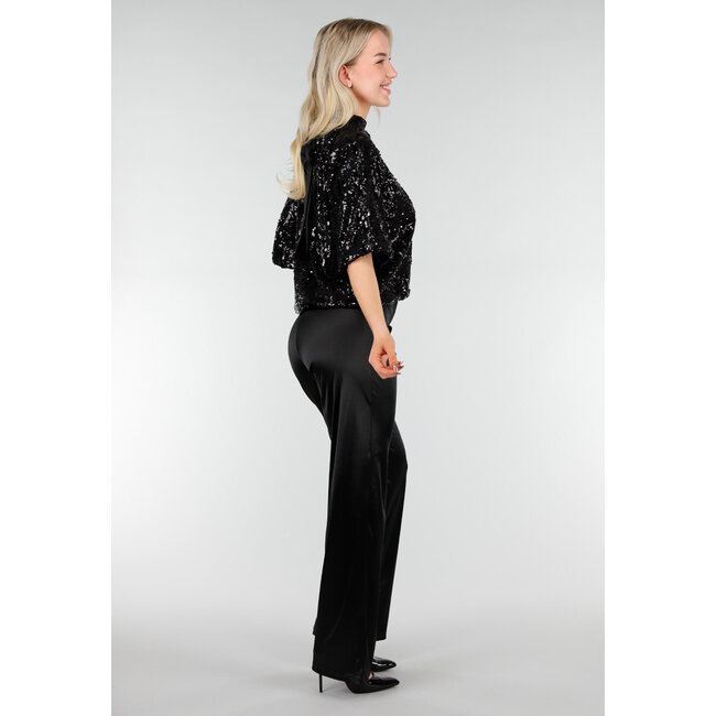 Schwarzes Pailletten-Oberteil mit kurzen Ärmeln