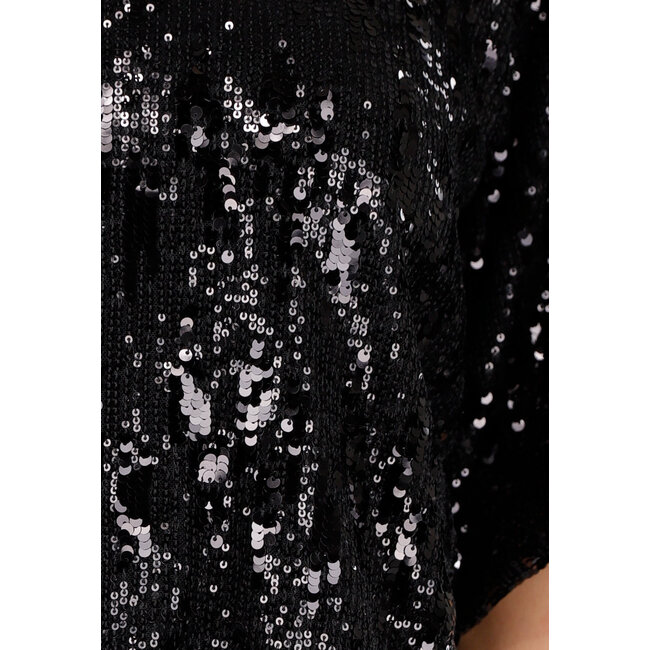 Schwarzes Pailletten-Oberteil mit kurzen Ärmeln