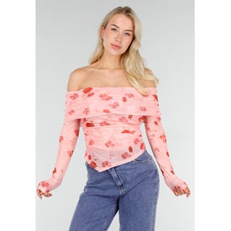 Rosa Off-Shoulder-Oberteil aus Mesh
