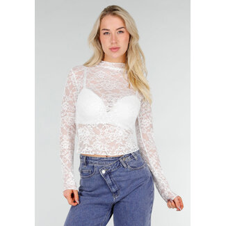 Weißes Spitzen-Mesh-Oberteil