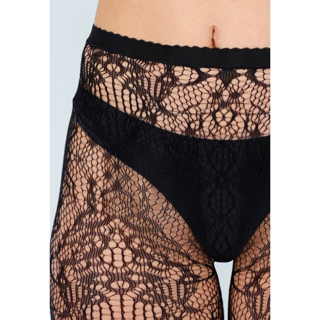 Schwarze Spitzen-Netzstrumpfhose