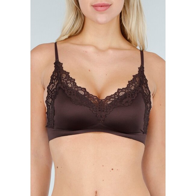 Braune Spitzen-Bralette mit Polstern