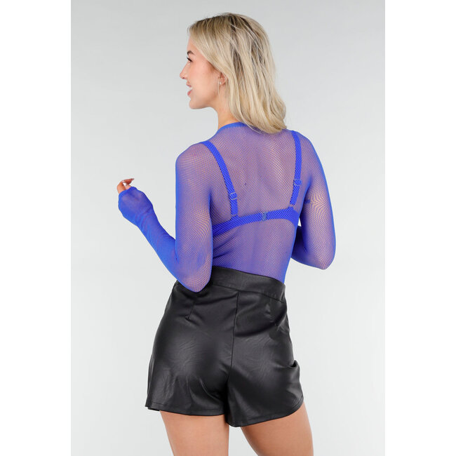 Blauer Mesh-Fischnetz-Body mit Stretch