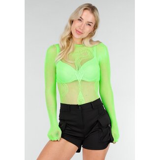 Neongrüner Netzstrumpfhosen-Body