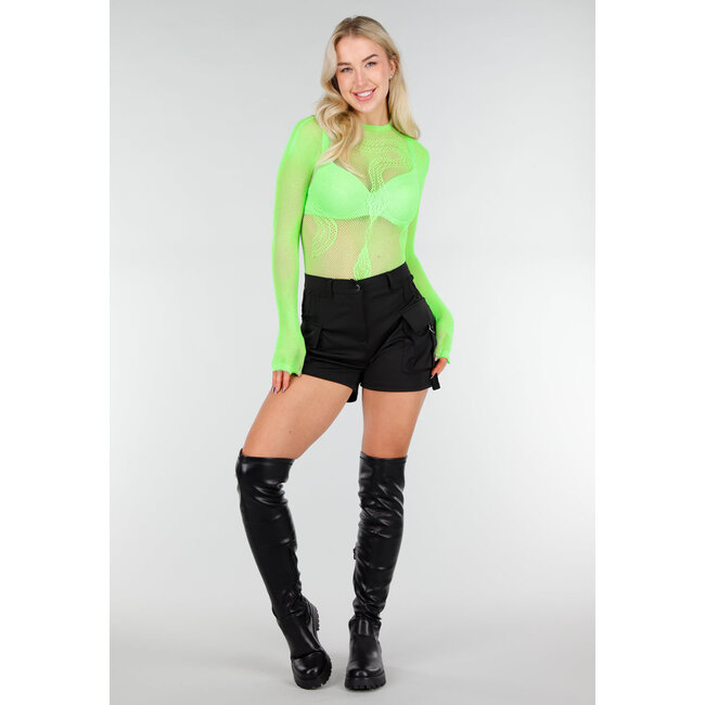 Neongrüner Mesh-Fischnetz-Body mit Stretch