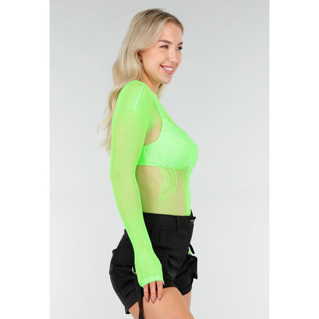 Neongrüner Mesh-Fischnetz-Body mit Stretch