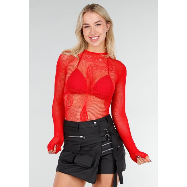 Roter Netzbody mit Schlangenprint
