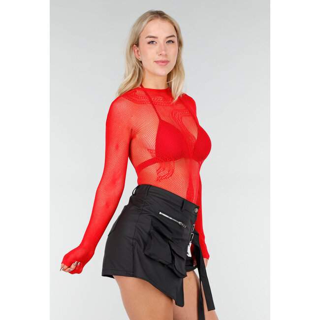 Roter Netzbody mit Schlangenprint