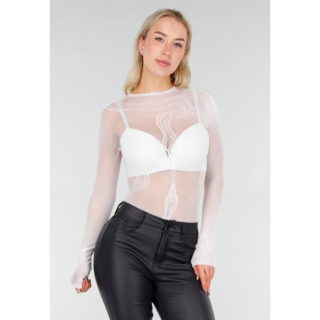 Weißer Mesh-Netzbody mit Stretch
