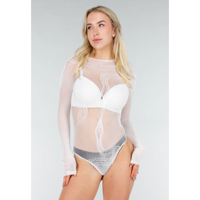 Weißer Mesh-Netzbody mit Stretch
