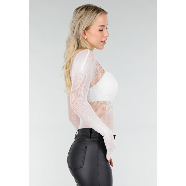 Weißer Mesh-Netzbody mit Stretch
