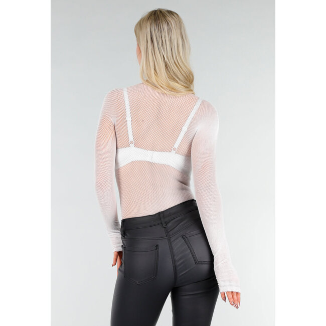 Weißer Mesh-Netzbody mit Stretch
