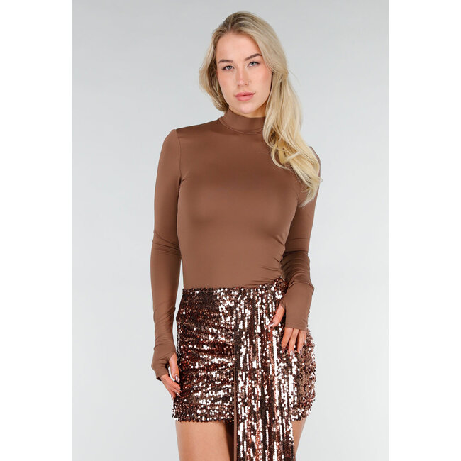 Brauner bronzefarbener Paillettenrock-Set mit Top