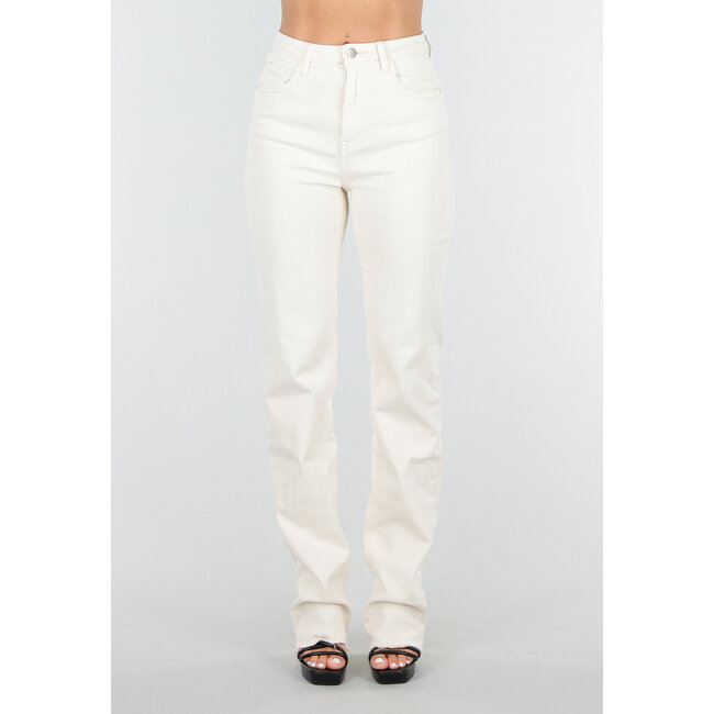 Beige Stretch Jeans mit geradem Bein und ausgefranstem Boden