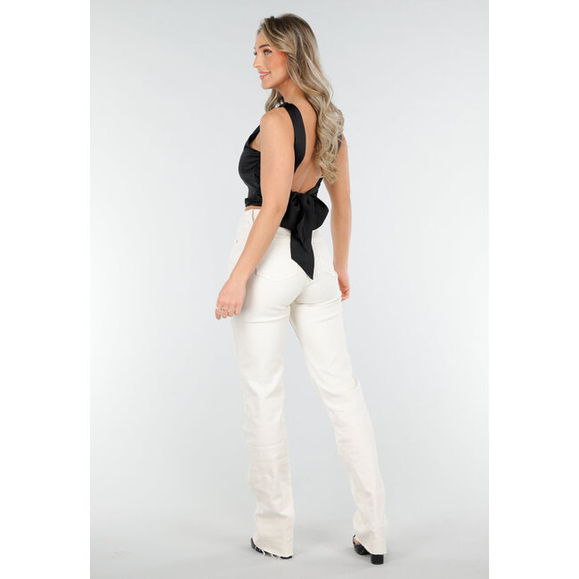 Beige Stretch Jeans mit geradem Bein und ausgefranstem Boden