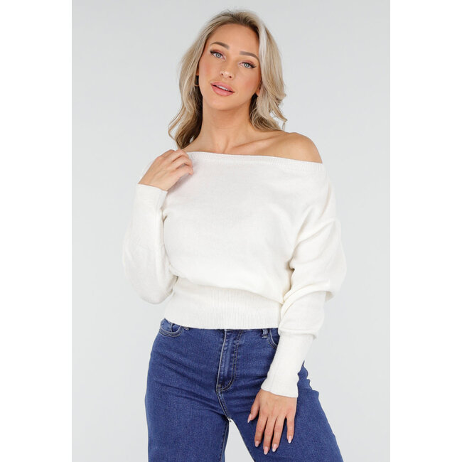 Weißer One-Shoulder-Pullover mit langen Ärmeln und Stretch