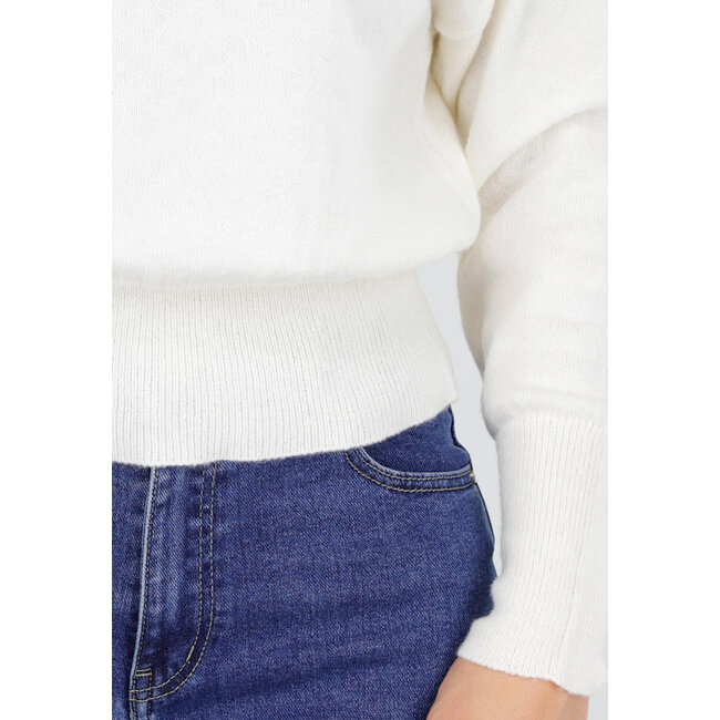 Weißer One-Shoulder-Pullover mit langen Ärmeln und Stretch