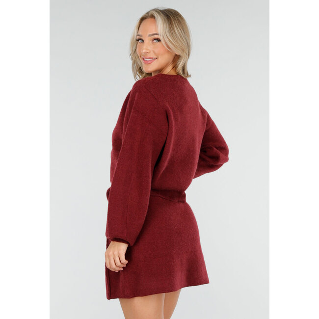 Rotes Strick-2-teiliges Set mit Strickjacke und Rock