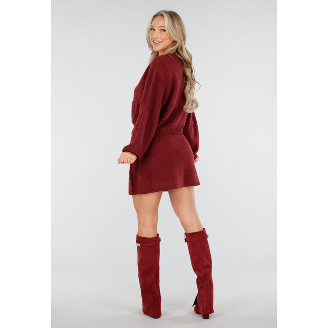 Rotes Strick-2-teiliges Set mit Strickjacke und Rock