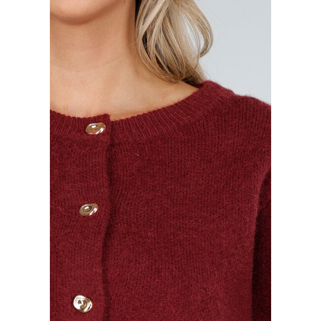 Rotes Strick-2-teiliges Set mit Strickjacke und Rock