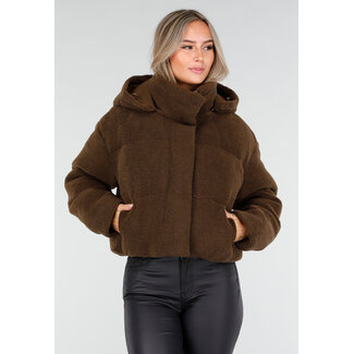Braune Teddy-Daunenjacke