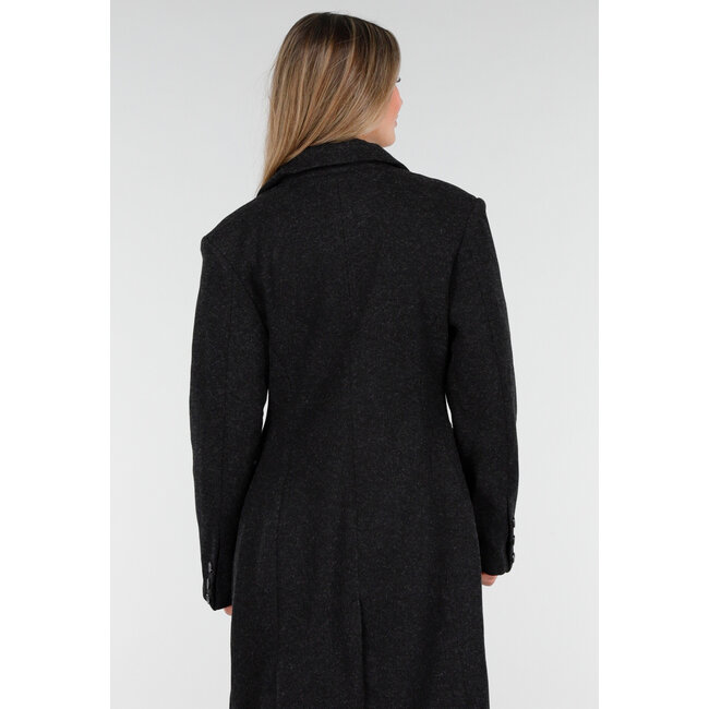 Schwarzer Mantel mit Revers und Knöpfen