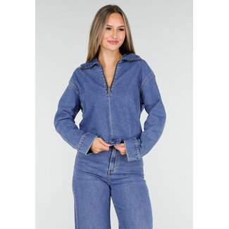 Redial Jeans Denim-Oberteil mit halbem Reißverschluss