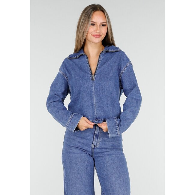 Redial Jeans Denim-Oberteil mit halbem Reißverschluss