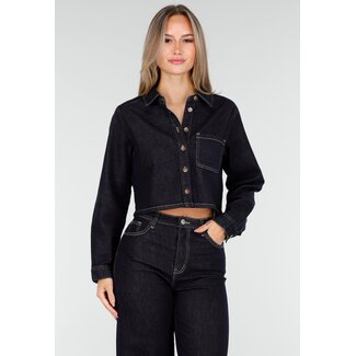 Redial Jeans Dunkelblaue Jeans-Crop-Bluse für Damen