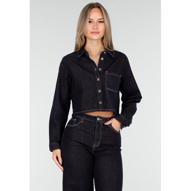 Redial Jeans Dunkelblaue Jeans-Crop-Bluse für Damen