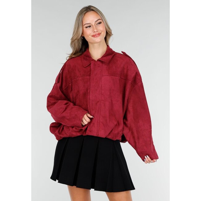 Bordeaux Suèdelook Jacke mit Reißverschluss und Knopfverschluss