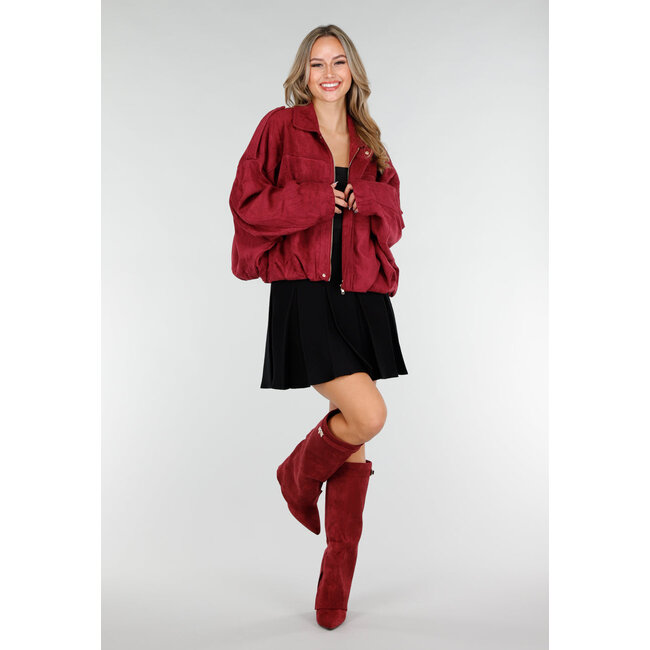 Bordeaux Suèdelook Jacke mit Reißverschluss und Knopfverschluss