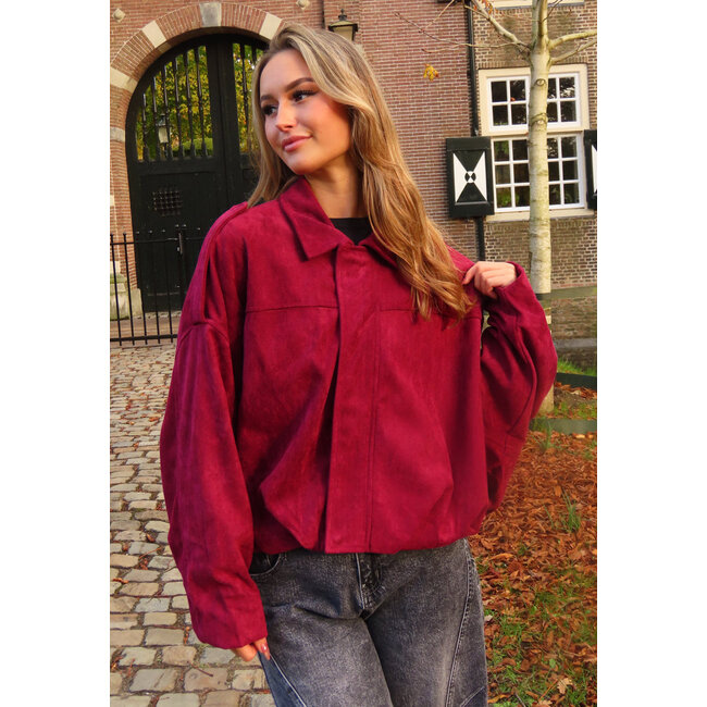 Bordeaux Suèdelook Jacke mit Reißverschluss und Knopfverschluss