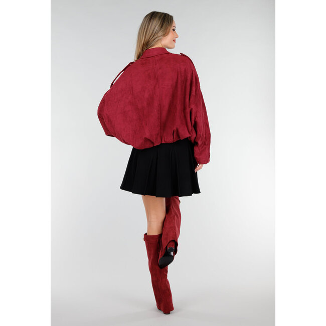 Bordeaux Suèdelook Jacke mit Reißverschluss und Knopfverschluss