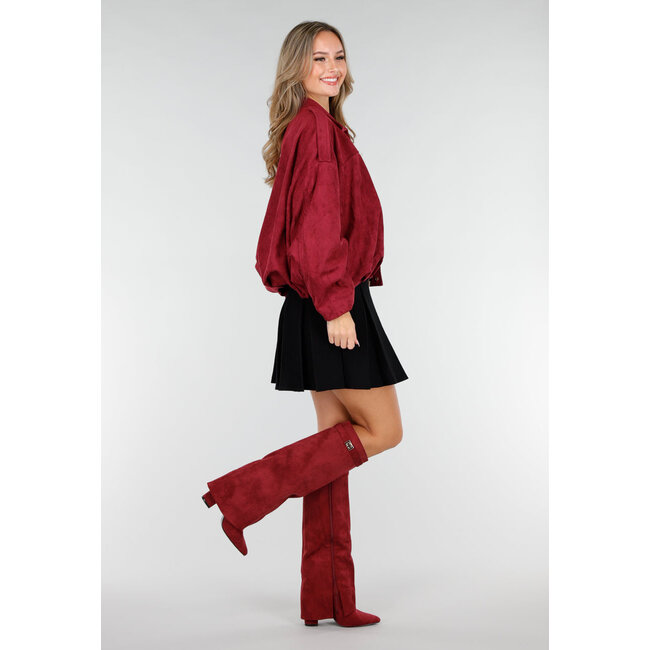 Bordeaux Suèdelook Jacke mit Reißverschluss und Knopfverschluss