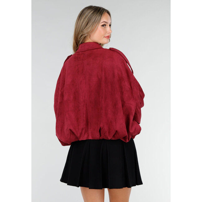 Bordeaux Suèdelook Jacke mit Reißverschluss und Knopfverschluss