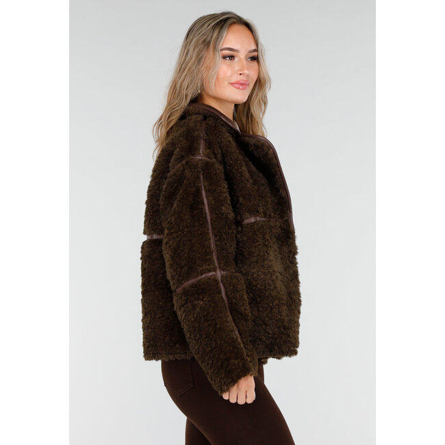 Dark Brown Teddy Jacket with Button Closure