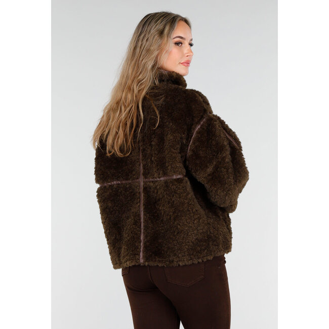 Dark Brown Teddy Jacket with Button Closure