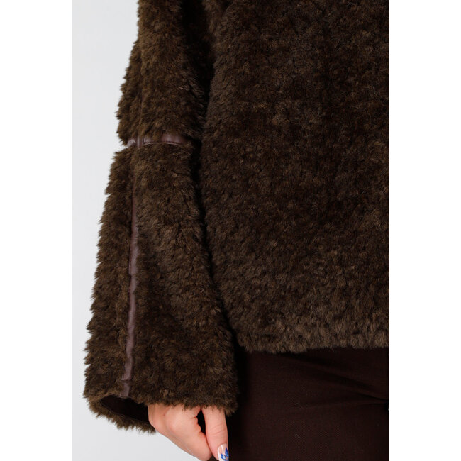 Dark Brown Teddy Jacket with Button Closure