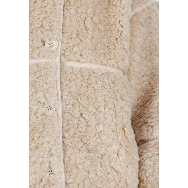 Beige Teddyjacke mit Stehkragen und Knopfverschluss