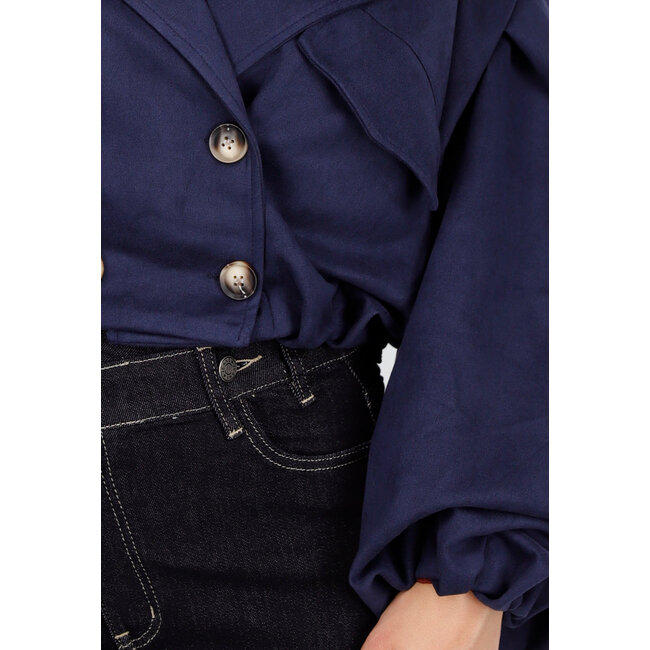 Navy Kurzer Wildledertrenchcoat mit Puffärmeln