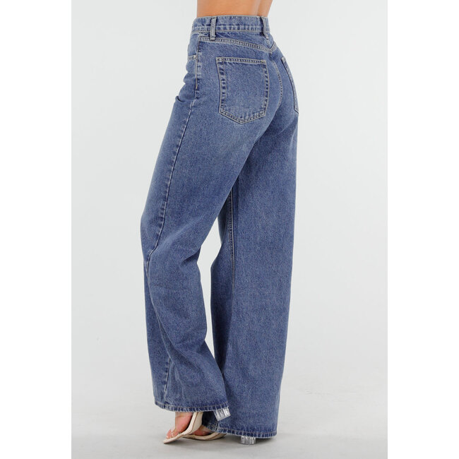 Dunkelblaue High Waist Wide Leg Jeans mit weiten Beinen
