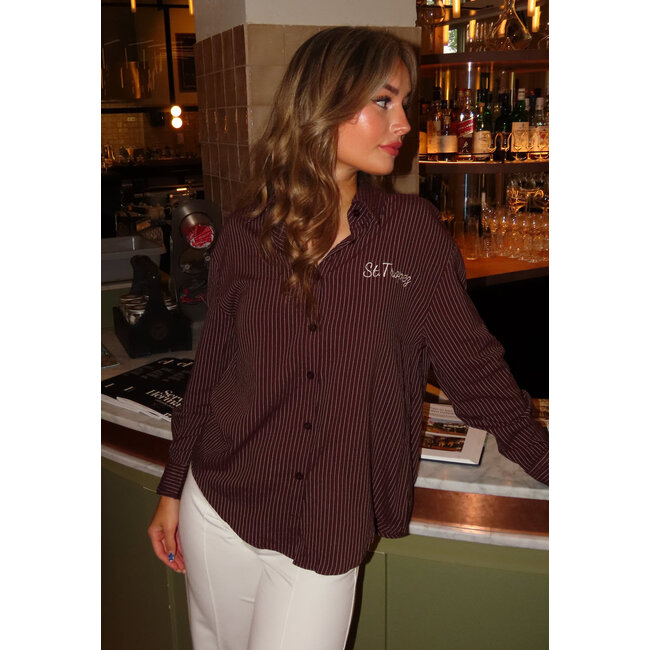 Braun gestreifte Bluse mit St. Tropez-Stickerei