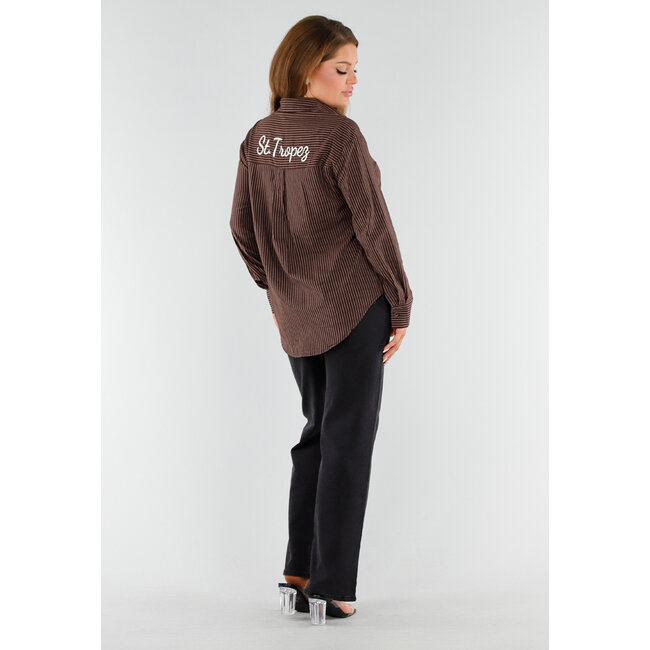 Braun gestreifte Bluse mit St. Tropez-Stickerei